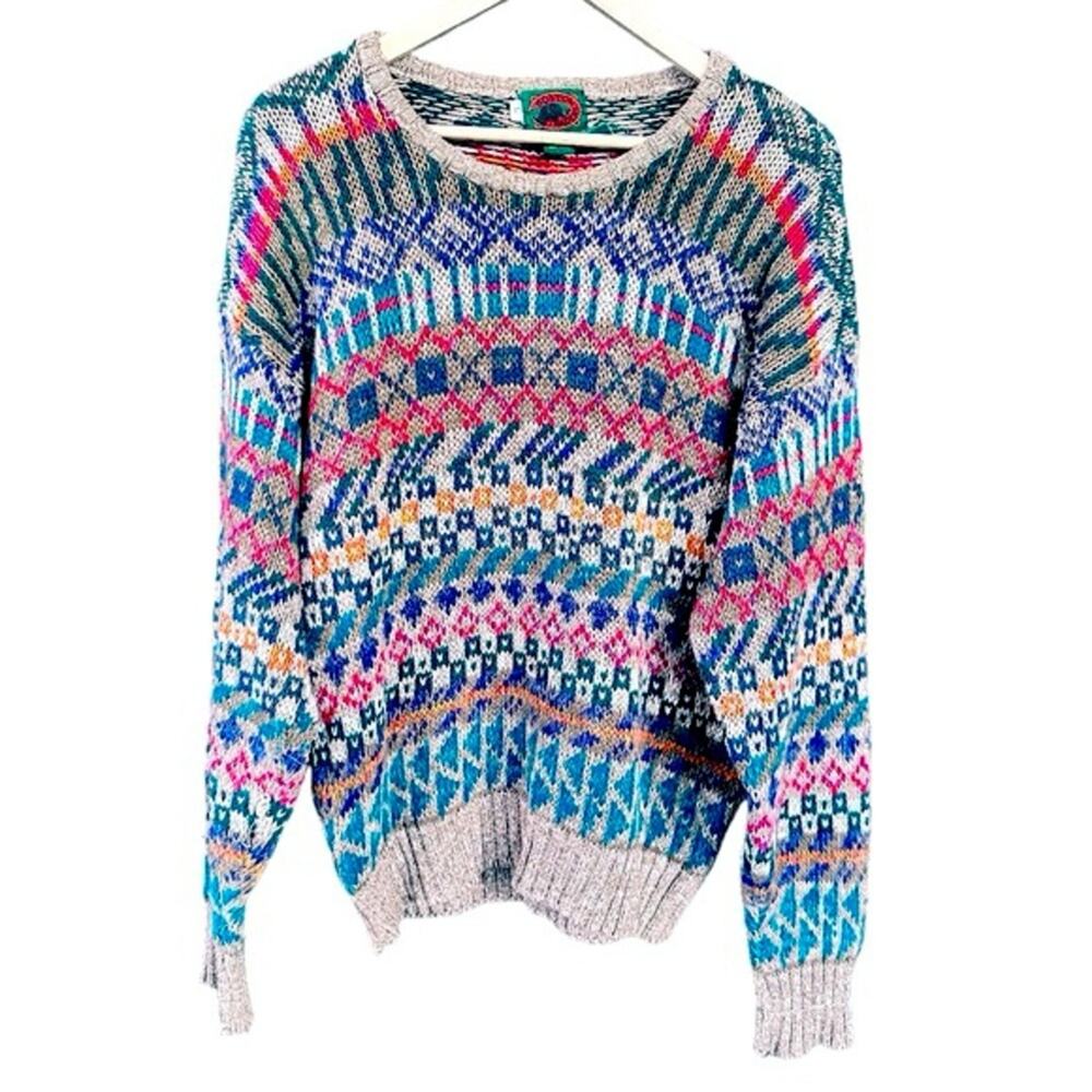 Vintage Boston Traders 100% Cotton Sweater Large Crew Neck Pullover Multi-Color